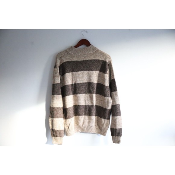 Chaps 1/4 Zip Pullover Sweater Men's XL Brown/Tan Striped Cotton Mock Neck Heavy - Picture 5 of 5
